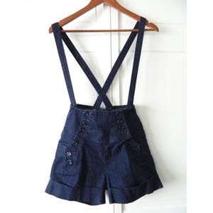 Red Rivet | Dark Blue Denim Overall Shorts